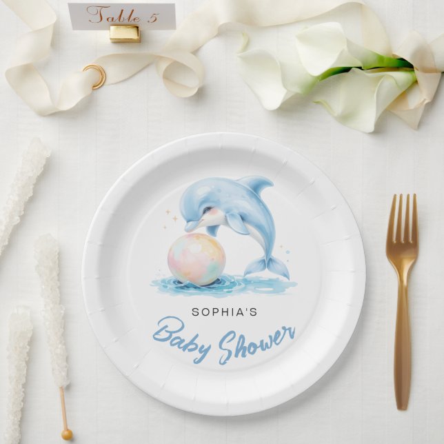 Plato De Papel Cute delfín Minimalista Baby Shower (Boda)