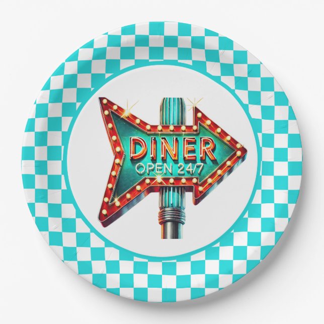 Plato De Papel Cute Diner retro party  (Anverso)