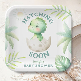 Plato De Papel Cute Dino Género Neutral Dinosaurio Baby Shower