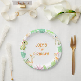 Plato De Papel Cute Dino Jungle Birday Party Placa