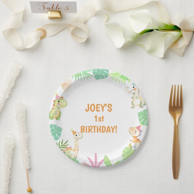 Plato De Papel Cute Dino Jungle Birday Party Placa (Boda)