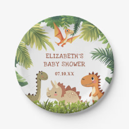 Plato De Papel Cute Dinosaur Greenery Baby Shower