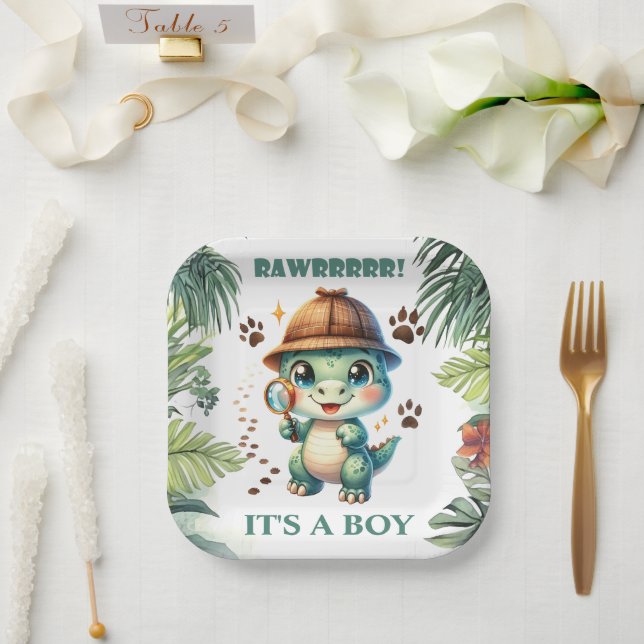 Plato De Papel Cute Dinosaur Theme Baby Shower (Boda)