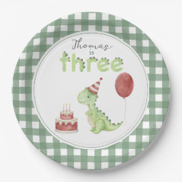 Plato De Papel Cute Dinosaur Three-rex Birthday