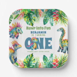 Plato De Papel Cute Dinosaurio Tema Primer cumpleaños Niño acuare