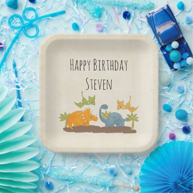 Plato De Papel Cute Dinosaurios Aniversario de la Vida Silvestre  (Fiesta)