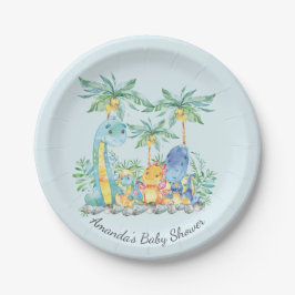 Plato De Papel Cute dinosaurios Baby Shower 7" Plate