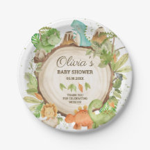 Cute Dinosaurios Boy Baby Shower Greenery Leafy