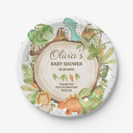 Plato De Papel Cute Dinosaurios Boy Baby Shower Greenery Leafy