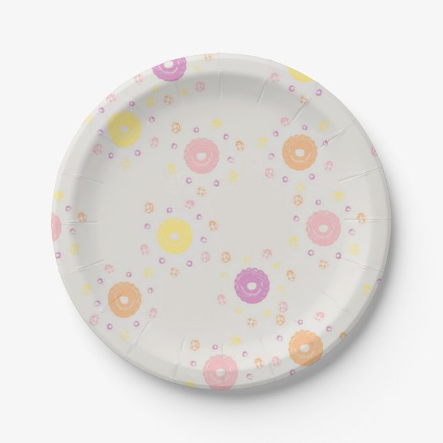 Plato De Papel Cute Divertido Girly Girlie Donuts Patrón (Anverso)
