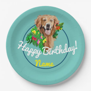 Plato De Papel Cute Dog Dreamy Golden Retriever