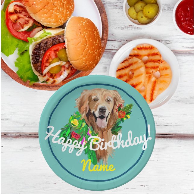 Plato De Papel Cute Dog Dreamy Golden Retriever (Cute Dog Dreamy Golden Retriever Paper Plate)