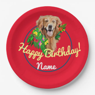 Plato De Papel Cute Dog Dreamy Golden Retriever Placas de papel