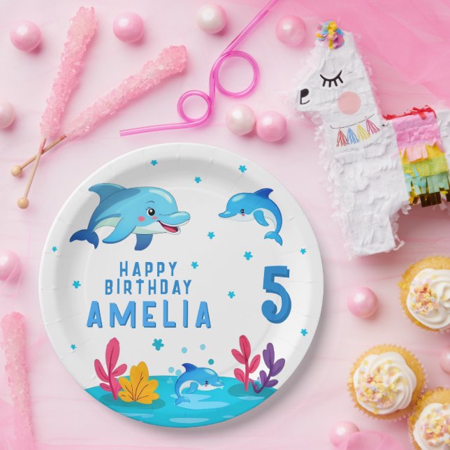 Plato De Papel Cute Dolphin Sea Animals Birthday Party (Fiesta)