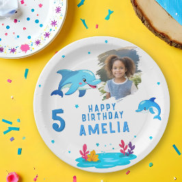 Plato De Papel Cute Dolphin Sea Animals Photo Birthday Party