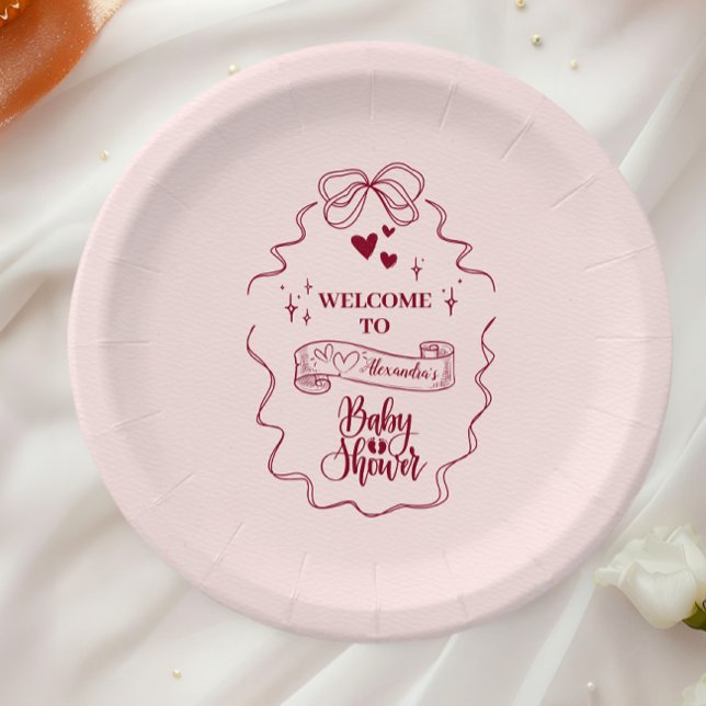 Plato De Papel Cute Doodle Mano Dibujada Bow Baby Shower (Subido por el creador)