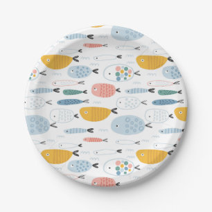 Plato De Papel Cute Doodle School of Fish Pattern