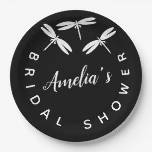 Plato De Papel Cute Dragonflies  Black  Despedida de soltera 