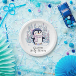 Plato De Papel Cute Dreamy Penguin Baby Shower