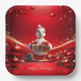 Plato De Papel Cute Duck Christmas Holiday Paper Plate