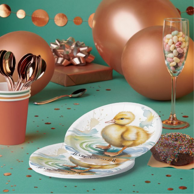 Plato De Papel Cute Duckling Gender Neutral Baby Shower (Multi)