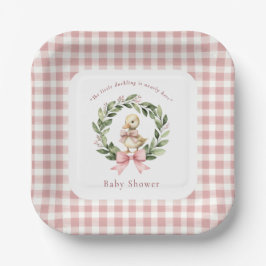 Plato De Papel Cute Duckling Pink Gingham Baby Shower Plates