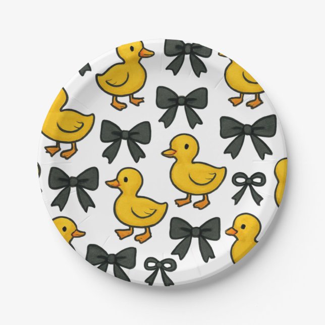 Plato De Papel Cute Ducks & Bows Party Paper Plates (Anverso)