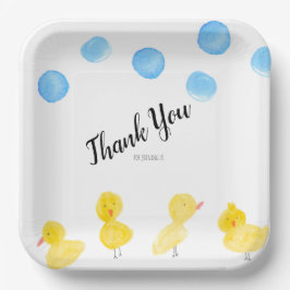 Plato De Papel Cute Ducks Hand Watercolor Baby Shower Gracias  
