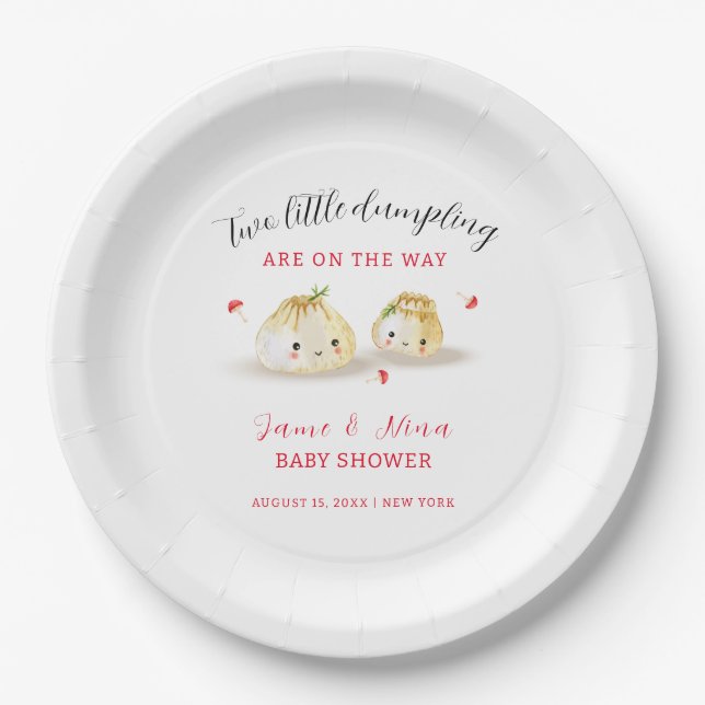 Plato De Papel Cute Dumpling Mushroom Twin Baby Shower (Anverso)
