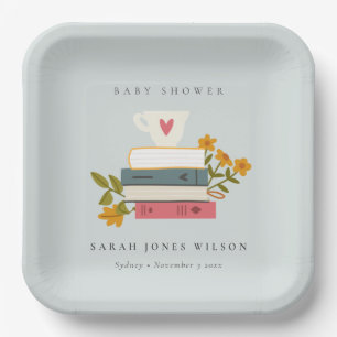 Plato De Papel Cute Dusky Stowbooks Floral Baby Shower