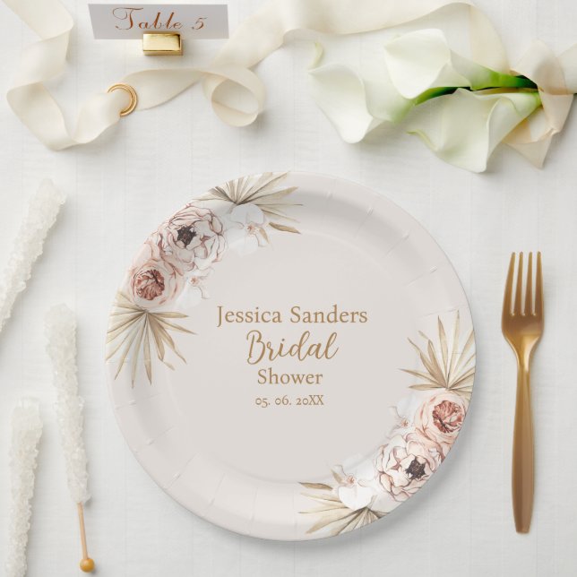 Plato De Papel Cute Elegant Flowers Boho Bridal Shower (Boda)