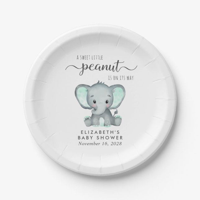 Plato De Papel Cute Elephant Baby Shower (Anverso)