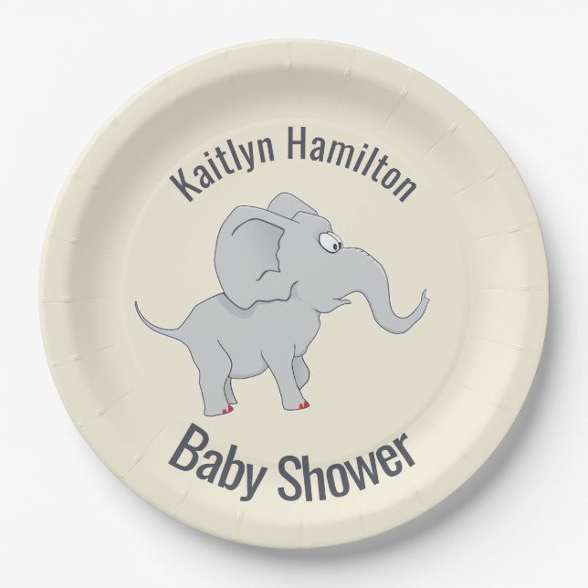 Plato De Papel Cute Elephant Baby Shower Pachyderm (Anverso)
