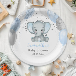 Plato De Papel Cute Elephant Boy Balloons Baby Shower