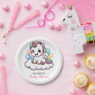 Plato De Papel Cute Fairytale Unicorn Baby Shower