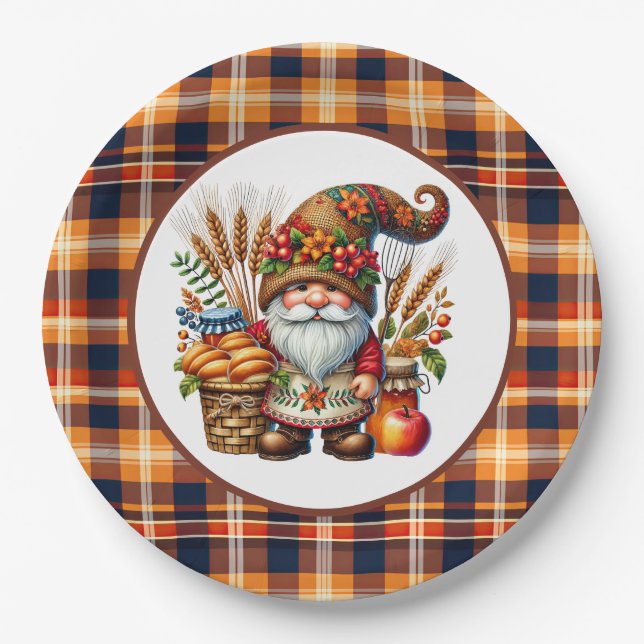 Plato De Papel Cute Fall Seasonal gnome party  (Anverso)
