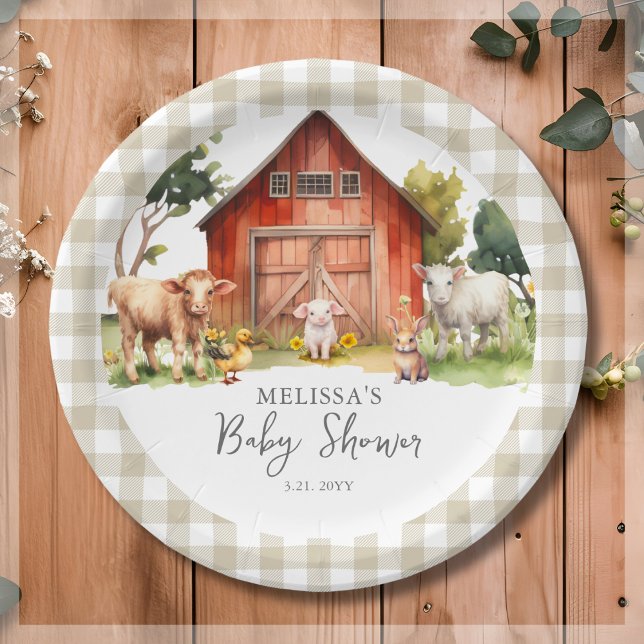 Plato De Papel Cute Farm Animal Barn Baby Shower (Subido por el creador)