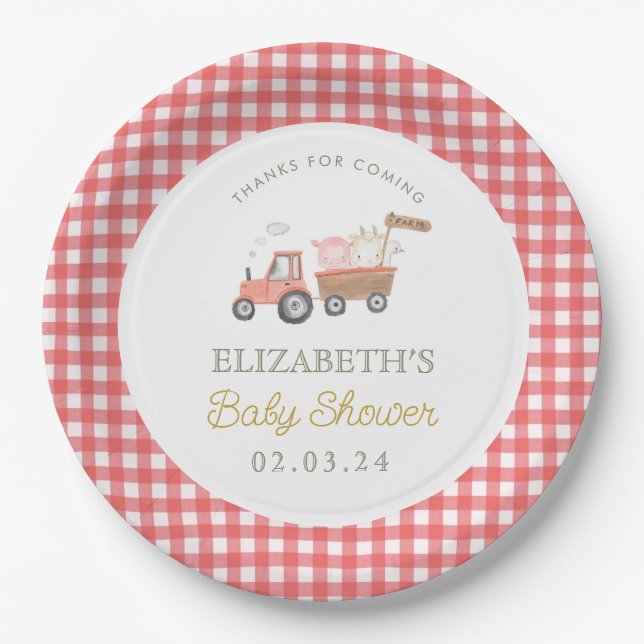 Plato De Papel Cute Farm Animal Barnyard Baby Shower (Anverso)