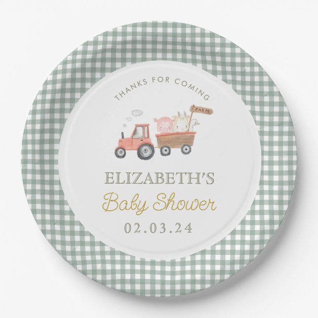 Plato De Papel Cute Farm Animal Barnyard Baby Shower (Anverso)