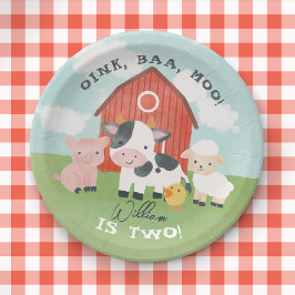 Plato De Papel Cute Farm Animal Barnyard Kids Birthday