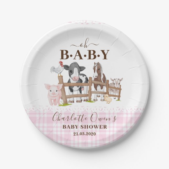Plato De Papel Cute Farm Animals Barnyard Baby Shower (Anverso)