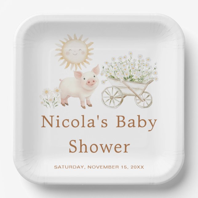 Plato De Papel Cute Farm Barn Baby Shower (Anverso)