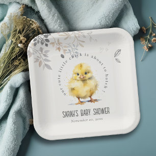 Plato De Papel Cute Farm Chick Watercolor Floral Baby Shower