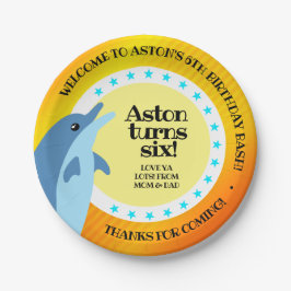 Plato De Papel Cute feliz cumpleaños delfín al sol