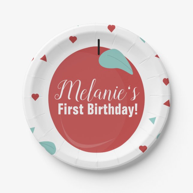 Plato De Papel Cute fiesta de cumpleaños de Apple Confetti (Anverso)