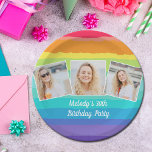 Plato De Papel Cute fiesta de cumpleaños del Personalizado del Co<br><div class="desc">Este lindo plato de papel de cumpleaños de arco iris presenta un collage de fotos de un chica o un tipo de cumpleaños de 3 bonitos. Tres divertidas fotografías cuadradas sobre una decoración moderna y colorida con un guión blanco personalizado a continuación.</div>