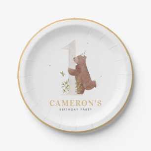 Plato De Papel Cute Fiesta de Cumpleaños Número Uno Oso Bosque Ac