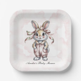 Plato De Papel Cute Floral Bunny Girl Baby Shower 