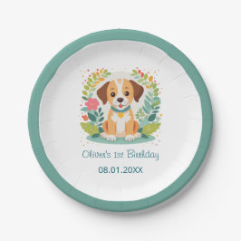 Plato De Papel  Cute Floral Dog Puppy Kids Birthday Party