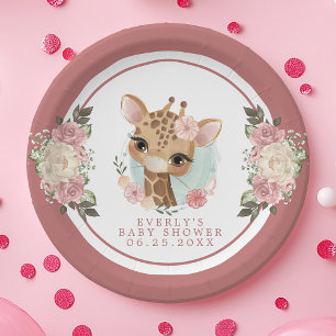 Plato De Papel Cute Floral Giraffe Baby Shower